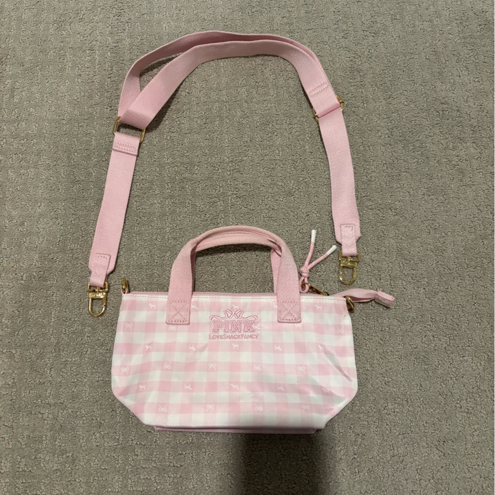 LoveShackFancy Pink Gingham Mini Bag with Removable Strap